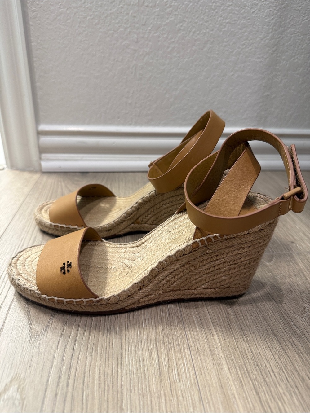 Tory Burch Chestnut Leather Espadrille Ankle-Strap Wedges - Picture 4 of 5